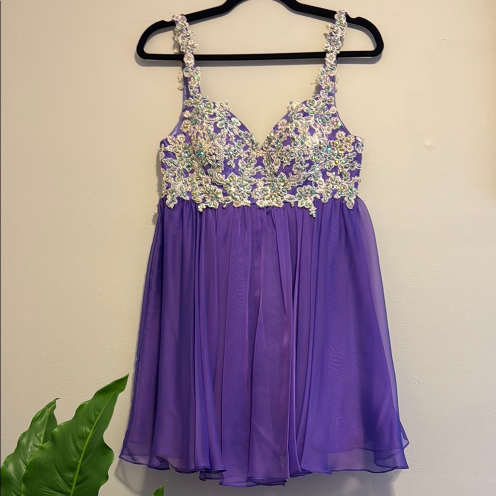 La Femme Floral Beaded and Lace Bodice Dress